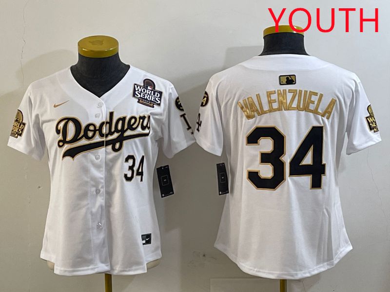 Youth Los Angeles Dodgers #34 Valenzuela White Gold Game 2025 Nike MLB Jersey style 2->youth mlb jersey->Youth Jersey